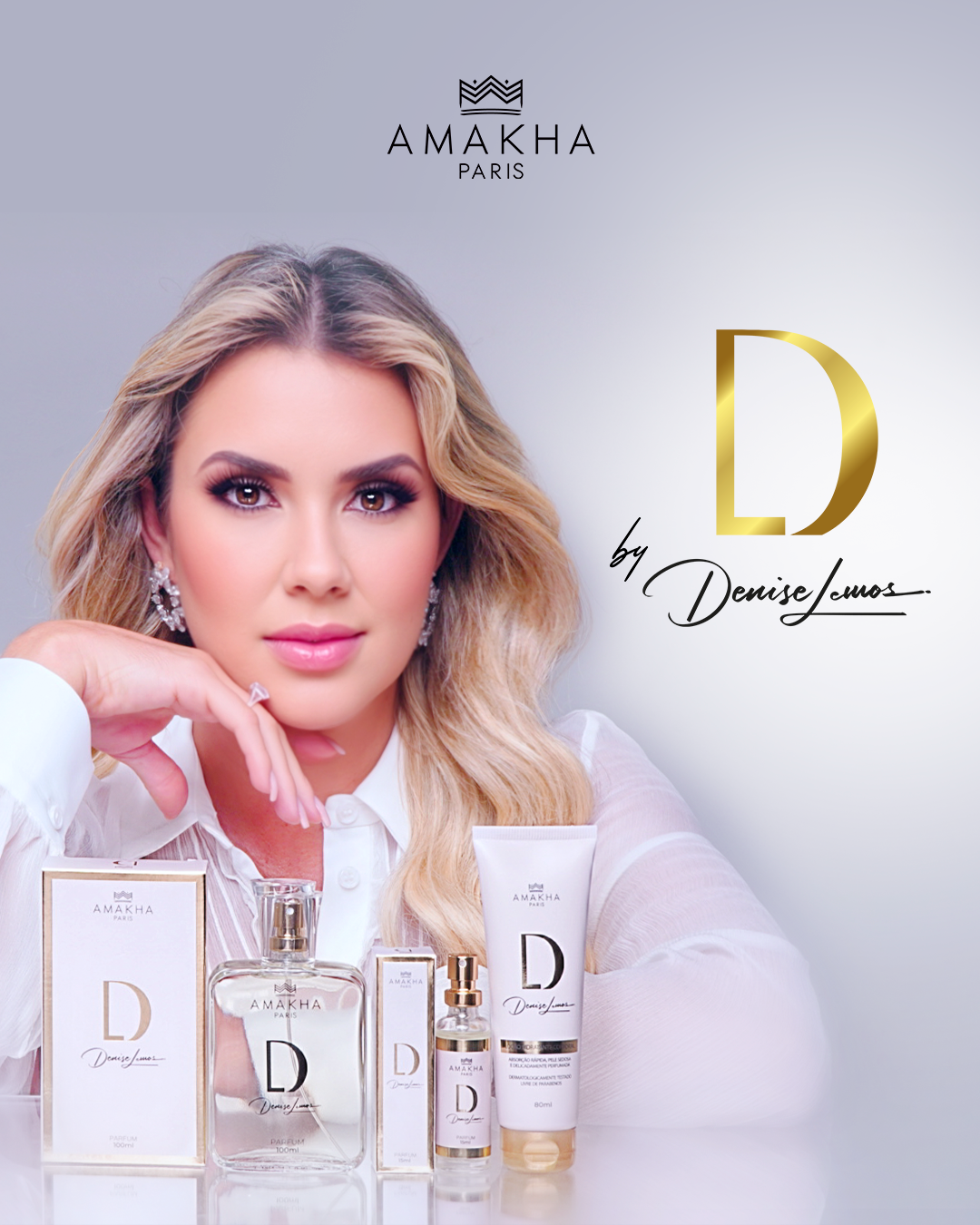 Imagen institucional de Denise Lemos y línea de productos Amakha Paris